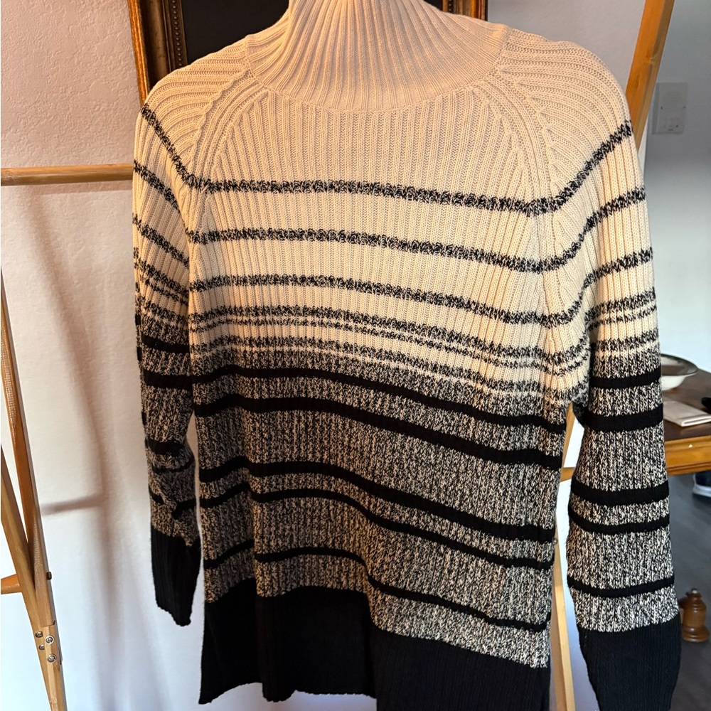 Carolyn Taylor Black and Cream Striped Turtleneck Sweater